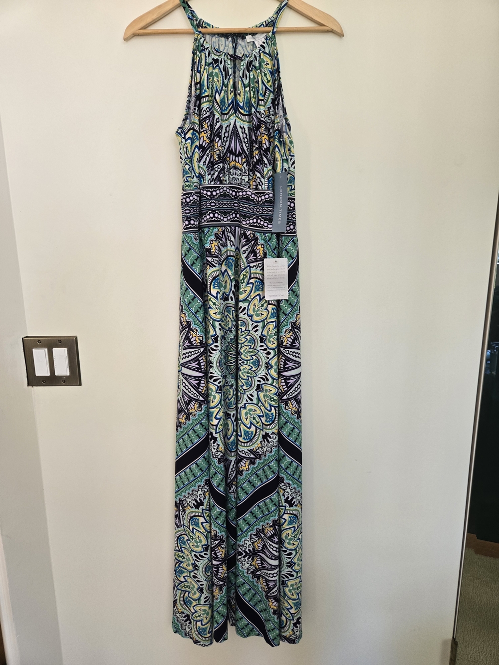 Halter Maxi Dress in Green & Navy